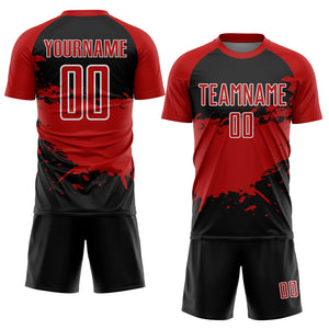 Custom Black Red-White Splash Sublimation Soccer Uniform Jersey