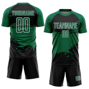 Custom Black Kelly Green-White Splash Sublimation Soccer Uniform Jersey