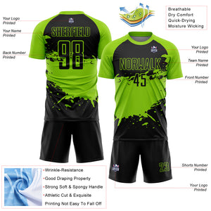 Custom Black Neon Green Splash Sublimation Soccer Uniform Jersey