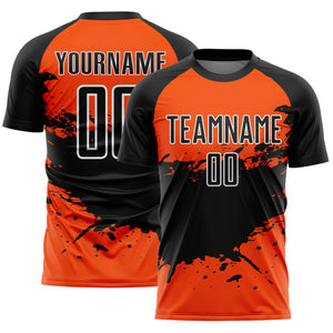 Custom Orange Black-White Splash Sublimation Soccer Uniform Jersey