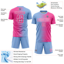 Загрузить изображение в средство просмотра галереи, Custom Light Blue Pink-White Gradient Line Sublimation Soccer Uniform Jersey
