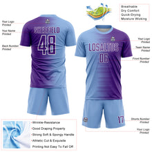 Laden Sie das Bild in den Galerie-Viewer, Custom Light Blue Purple-White Gradient Line Sublimation Soccer Uniform Jersey
