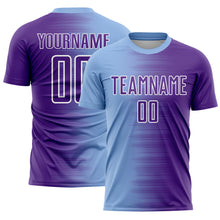 Laden Sie das Bild in den Galerie-Viewer, Custom Light Blue Purple-White Gradient Line Sublimation Soccer Uniform Jersey
