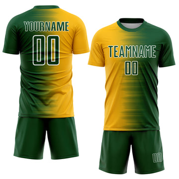 Custom Green Gold-White Gradient Line Sublimation Soccer Uniform Jersey