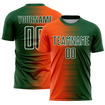 Custom Green Orange-White Gradient Line Sublimation Soccer Uniform Jersey