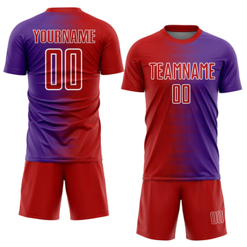 Custom Red Purple-White Gradient Line Sublimation Soccer Uniform Jersey