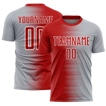 Custom Red Gray-White Gradient Line Sublimation Soccer Uniform Jersey