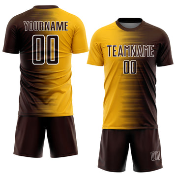 Custom Brown Gold-White Gradient Line Sublimation Soccer Uniform Jersey