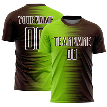 Custom Brown Neon Green-White Gradient Line Sublimation Soccer Uniform Jersey