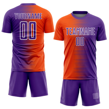 Custom Purple Orange-White Gradient Line Sublimation Soccer Uniform Jersey