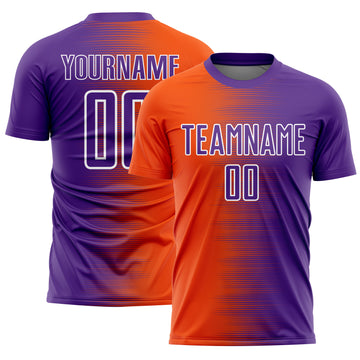 Custom Purple Orange-White Gradient Line Sublimation Soccer Uniform Jersey