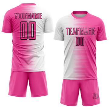 Custom Pink White-Black Gradient Line Sublimation Soccer Uniform Jersey