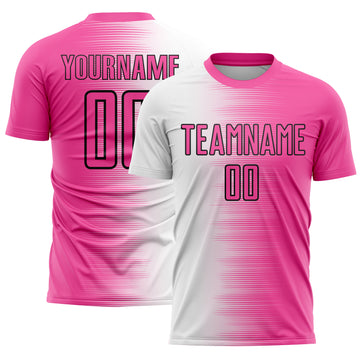 Custom Pink White-Black Gradient Line Sublimation Soccer Uniform Jersey