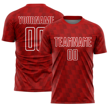 Custom Red White Line Sublimation Soccer Uniform Jersey