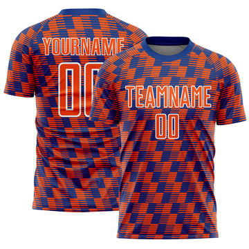 Custom Royal Orange-White Line Sublimation Soccer Uniform Jersey