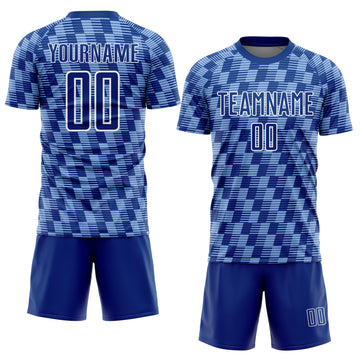 Custom Royal Light Blue-White Line Sublimation Soccer Uniform Jersey