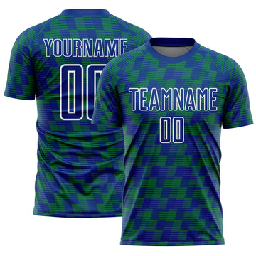 Custom Royal Kelly Green-White Line Sublimation Soccer Uniform Jersey