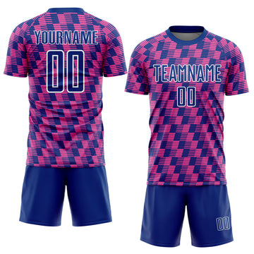 Custom Royal Pink-White Line Sublimation Soccer Uniform Jersey