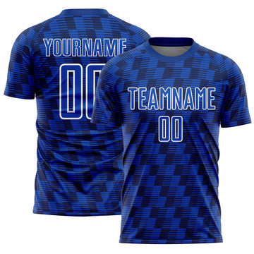 Custom Navy Thunder Blue-White Line Sublimation Soccer Uniform Jersey