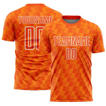 Custom Orange Bay Orange-White Line Sublimation Soccer Uniform Jersey