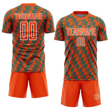 Custom Orange Teal-White Line Sublimation Soccer Uniform Jersey