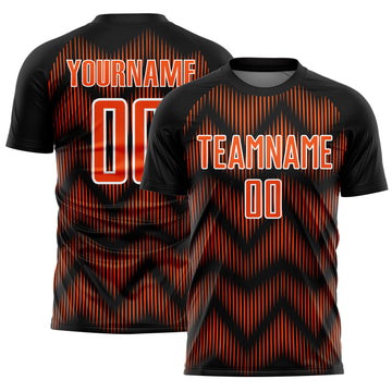 Custom Black Orange-White Line Sublimation Soccer Uniform Jersey