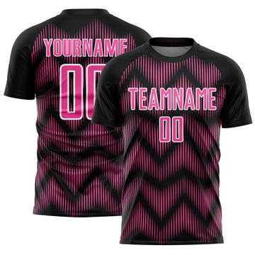 Custom Black Pink-White Line Sublimation Soccer Uniform Jersey