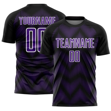 Custom Black Purple-White Line Sublimation Soccer Uniform Jersey