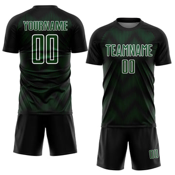 Custom Black Green-White Line Sublimation Soccer Uniform Jersey