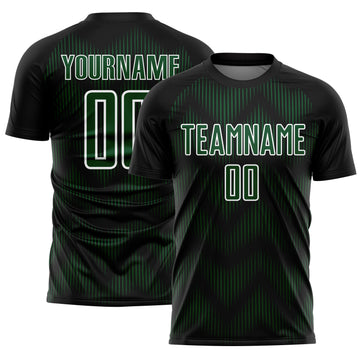 Custom Black Green-White Line Sublimation Soccer Uniform Jersey