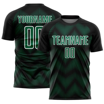 Custom Black Kelly Green-White Line Sublimation Soccer Uniform Jersey