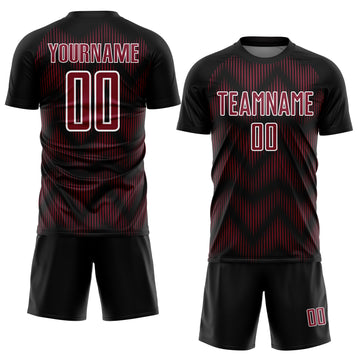 Custom Black Crimson-White Line Sublimation Soccer Uniform Jersey