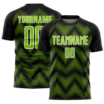 Custom Black Neon Green-White Line Sublimation Soccer Uniform Jersey