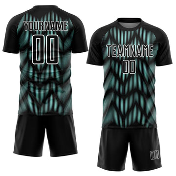 Custom Black Ice Blue-White Line Sublimation Soccer Uniform Jersey