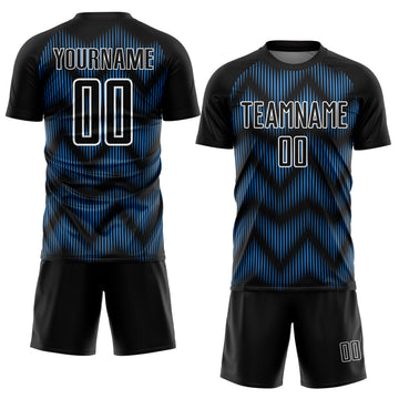 Custom Black Powder Blue-White Line Sublimation Soccer Uniform Jersey