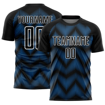 Custom Black Powder Blue-White Line Sublimation Soccer Uniform Jersey