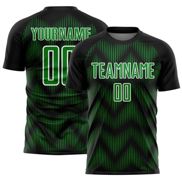 Custom Black Grass Green-White Line Sublimation Soccer Uniform Jersey