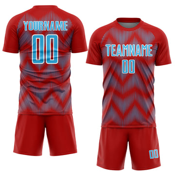 Custom Red Sky Blue-White Line Sublimation Soccer Uniform Jersey