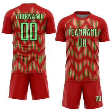 Custom Red Pea Green-Black Line Sublimation Soccer Uniform Jersey