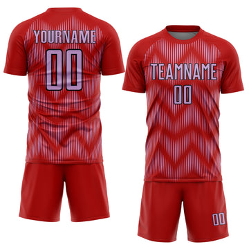 Custom Red Medium Purple-Black Line Sublimation Soccer Uniform Jersey