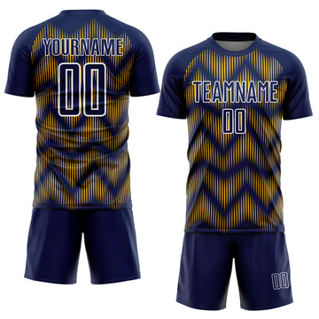 Custom Navy Gold-White Line Sublimation Soccer Uniform Jersey