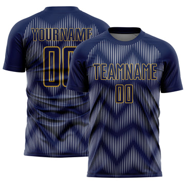 Custom Navy Gray-Old Gold Line Sublimation Soccer Uniform Jersey