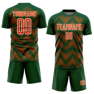 Custom Green Orange-White Line Sublimation Soccer Uniform Jersey