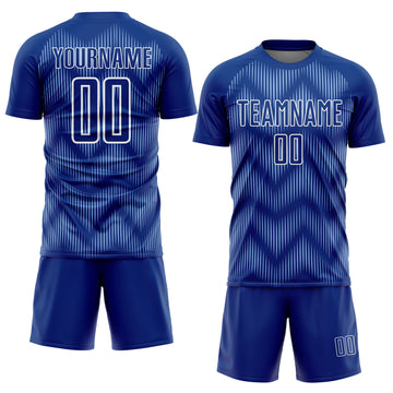 Custom Royal Light Blue-White Line Sublimation Soccer Uniform Jersey