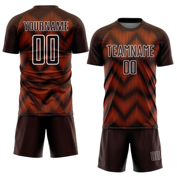 Custom Brown Orange-White Line Sublimation Soccer Uniform Jersey