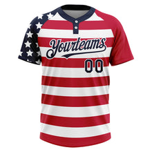 Загрузить изображение в средство просмотра галереи, Custom White Navy-Red 3D American Flag Fashion Two-Button Unisex Softball Jersey
