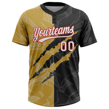 Charger l&#39;image dans la galerie, Custom Graffiti Pattern Black Old Gold-Red 3D Two-Button Unisex Softball Jersey
