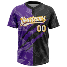 Charger l&#39;image dans la galerie, Custom Graffiti Pattern Black Purple-Gold 3D Two-Button Unisex Softball Jersey
