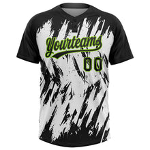 Load image into Gallery viewer, Custom Black Neon Green-White 3D Pattern Abstract Sharp Shape Two-Button Unisex Softball Jersey
