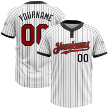 Load image into Gallery viewer, Custom White Black Pinstripe Red Two-Button Unisex Softball Jersey
